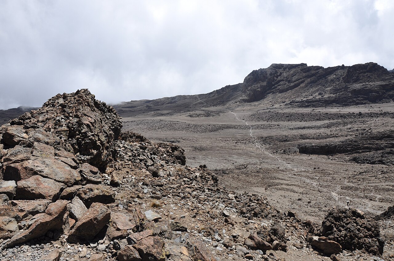 Rocky trail on the upper slopes of Mount Kilimanjaro