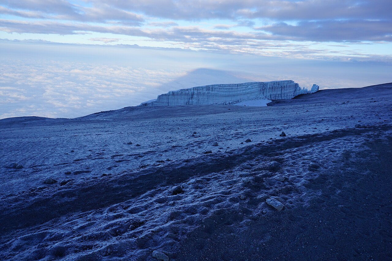 Glacier at the summit of Mount Kilimanjaro at sunrise